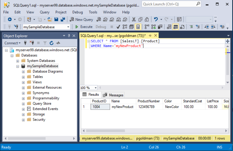 SSMS SQL Query execution screenshot